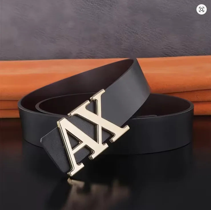 Men's  Belt with Silver A - Shape Automatic Buckle, Slim Business Casual Waist Strap for Dress Pants, Black