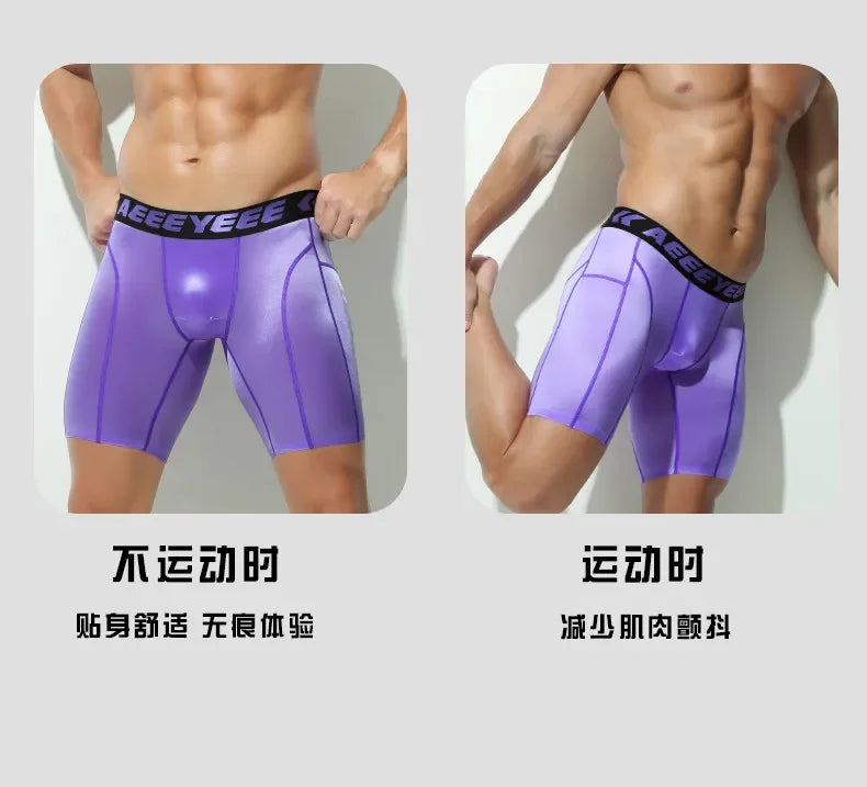 Boxershorts Sports Sexy Mens Long Underwear Quick-dry Shorts U Pouch Men Flat Boxers High Elasticity Man Panties Fitness Running