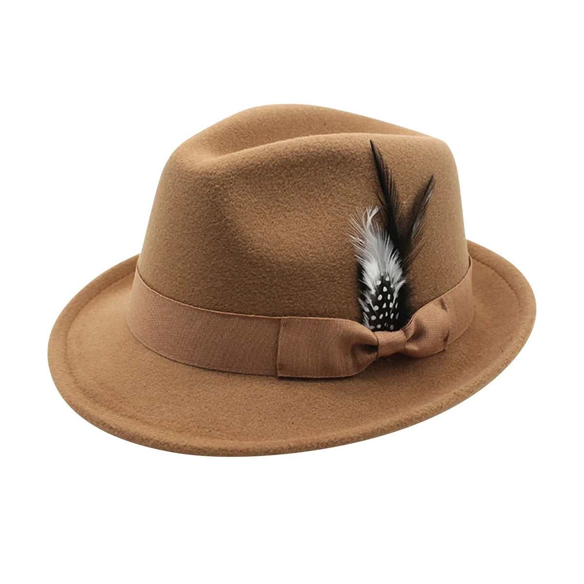 Men Top Hat Winter Autumn Elegant Feather Felts Hat Men Adjustable Jazz Soft Woolen Hat Holiday Party Carnival Dirndl Cap