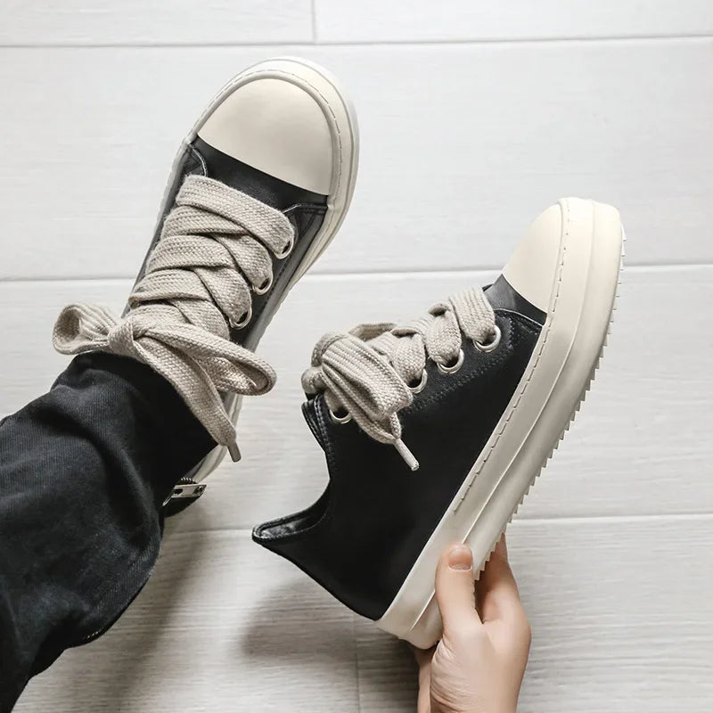 2025Men's Sneakers High Quality Leather Casual Shoes Fashion Couple Street Skate Shoes for Men Lace Up Walk Flats Zapatos Hombre