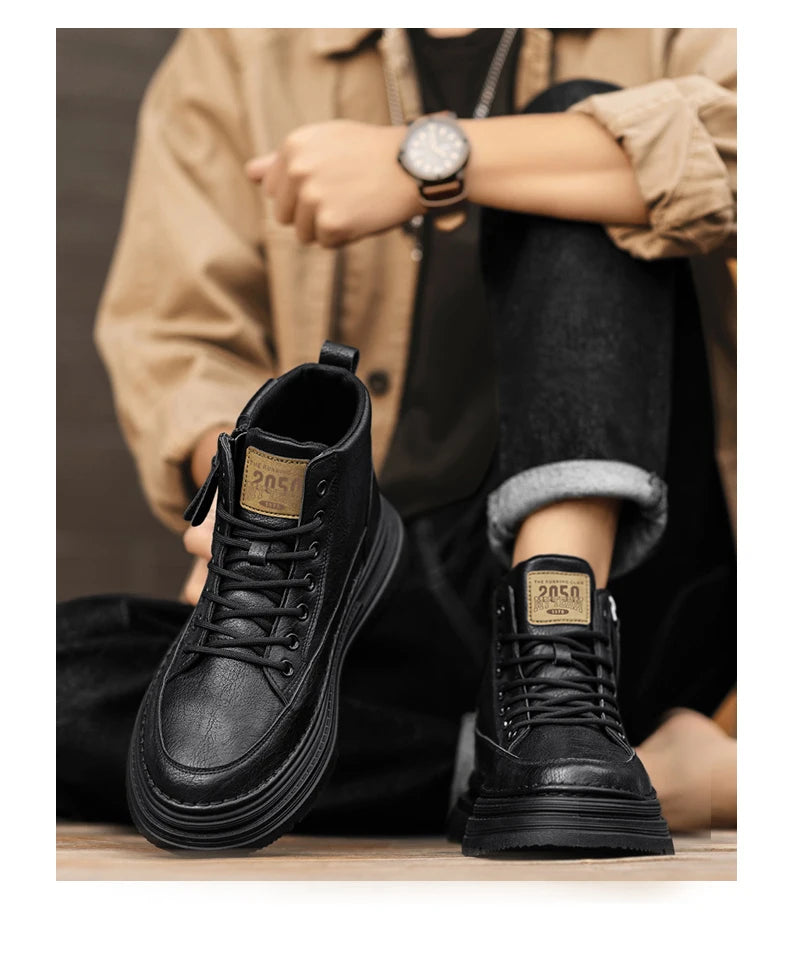 Men's high top boots new casual fashion comfort casual boots wear-resistant height increasing versatile high top workwear boots