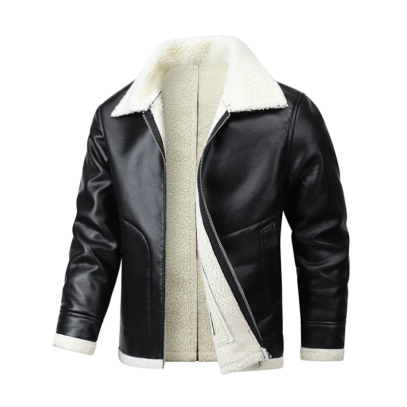 Men Autumn Oversized Leather Jacket Winter Men's Standing Collar with Plush and Thickened Business Leisure PU Washed Jacket