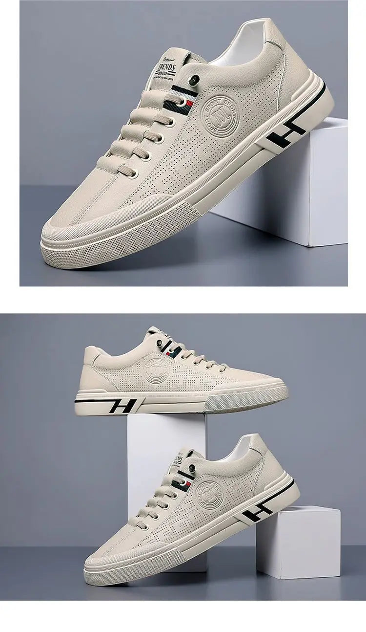 Designer Male Sneakers Trend Sports Shoes for Men White Moccasins Breathable Slip on Men Flats Casual Leather Vulcanized Shoes