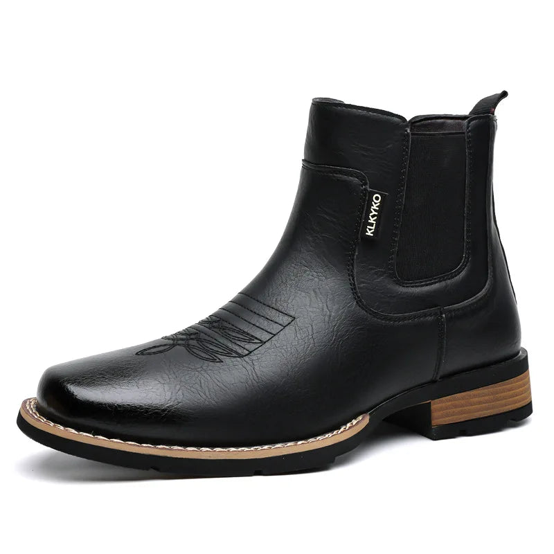 2026Men's Boots Retro Embroidery Western Cowboy Short Boot British Style High Top Leather Boot Chelsea Boots Leather Ankle Boots