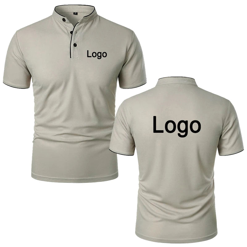 Customized Printed Polo Shirt Men Fashion Personality Collar Short Sleeve T-shirts Trendy Breathable Loose Basic Splice Top