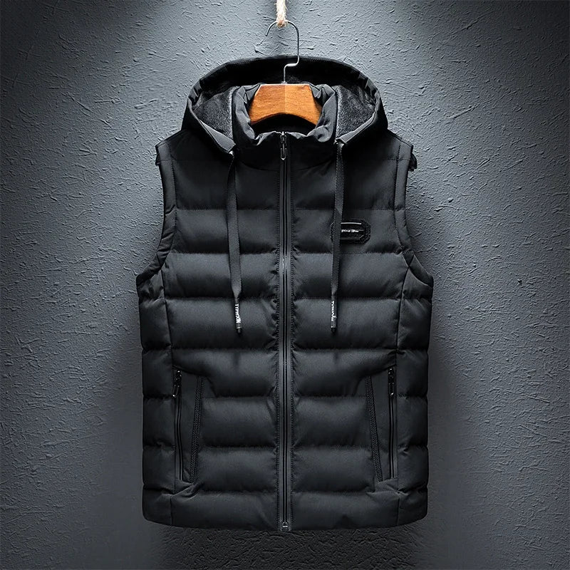Fashion Warm Hooded Male Winter Vest Light Plus Size Mens Work Vest Waistcoat Hooded New Fleece Autumn Sleeveless Jacket for Men