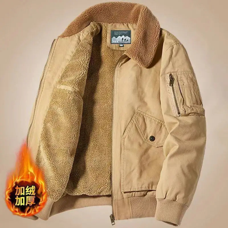 Winter Men's Cargo Jacket Men High-quality Lamb Cashmere Jackets Thickened Warm Coat Fashion Casual Jackets Men Fleece Clothing