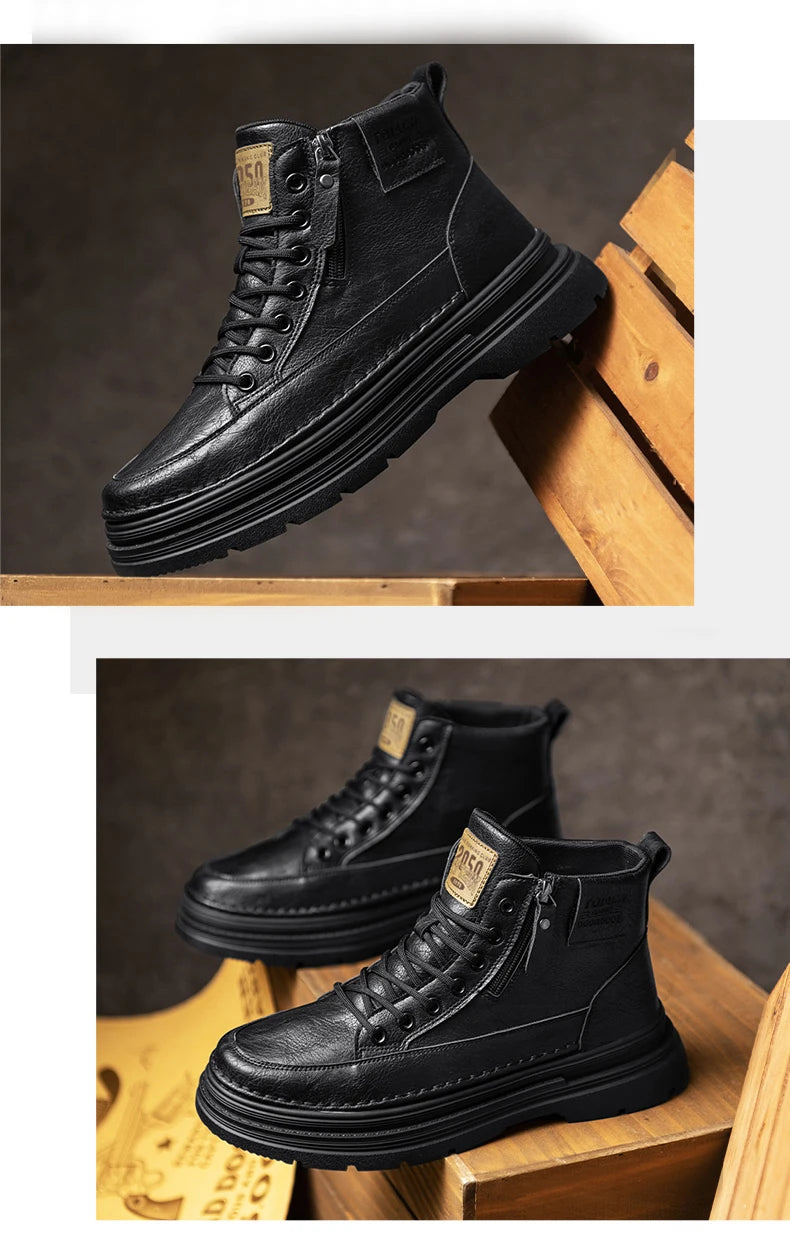 Men's high top boots new casual fashion comfort casual boots wear-resistant height increasing versatile high top workwear boots