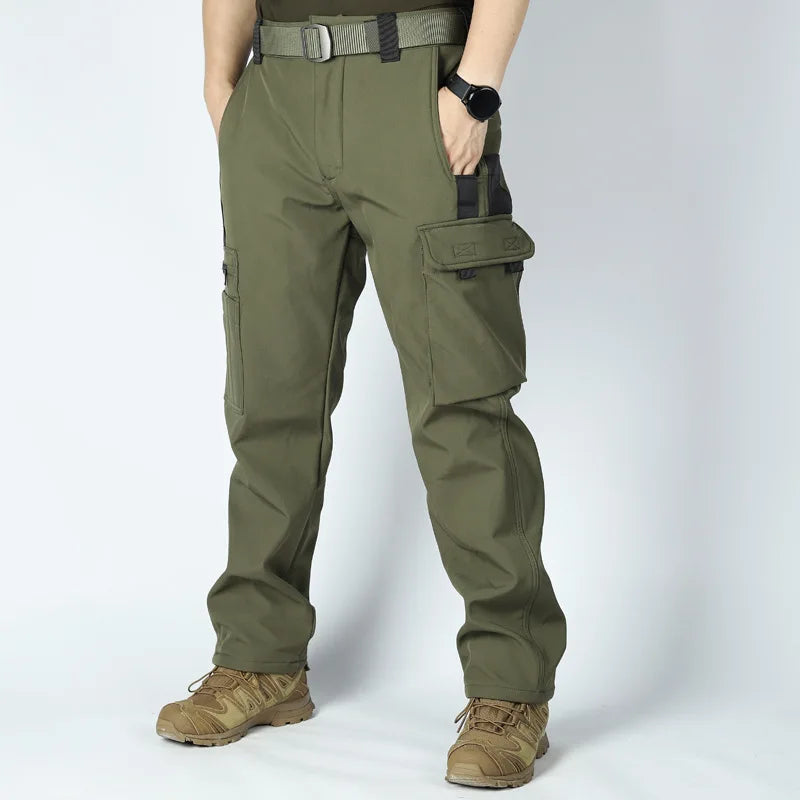 Men's Fleece Autumn Winter Warm Tactical Pants Softshell Outdoor Pants Cargo Work Hiking Sports Pants Military Multi Pockets