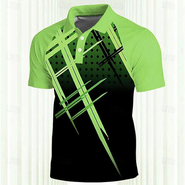 Men's Striped Sports Polo Shirts Golf Shirt Short Sleeve Polo Shirts Summer Casual Sportswear Loose quick drying 3D Print Jersey