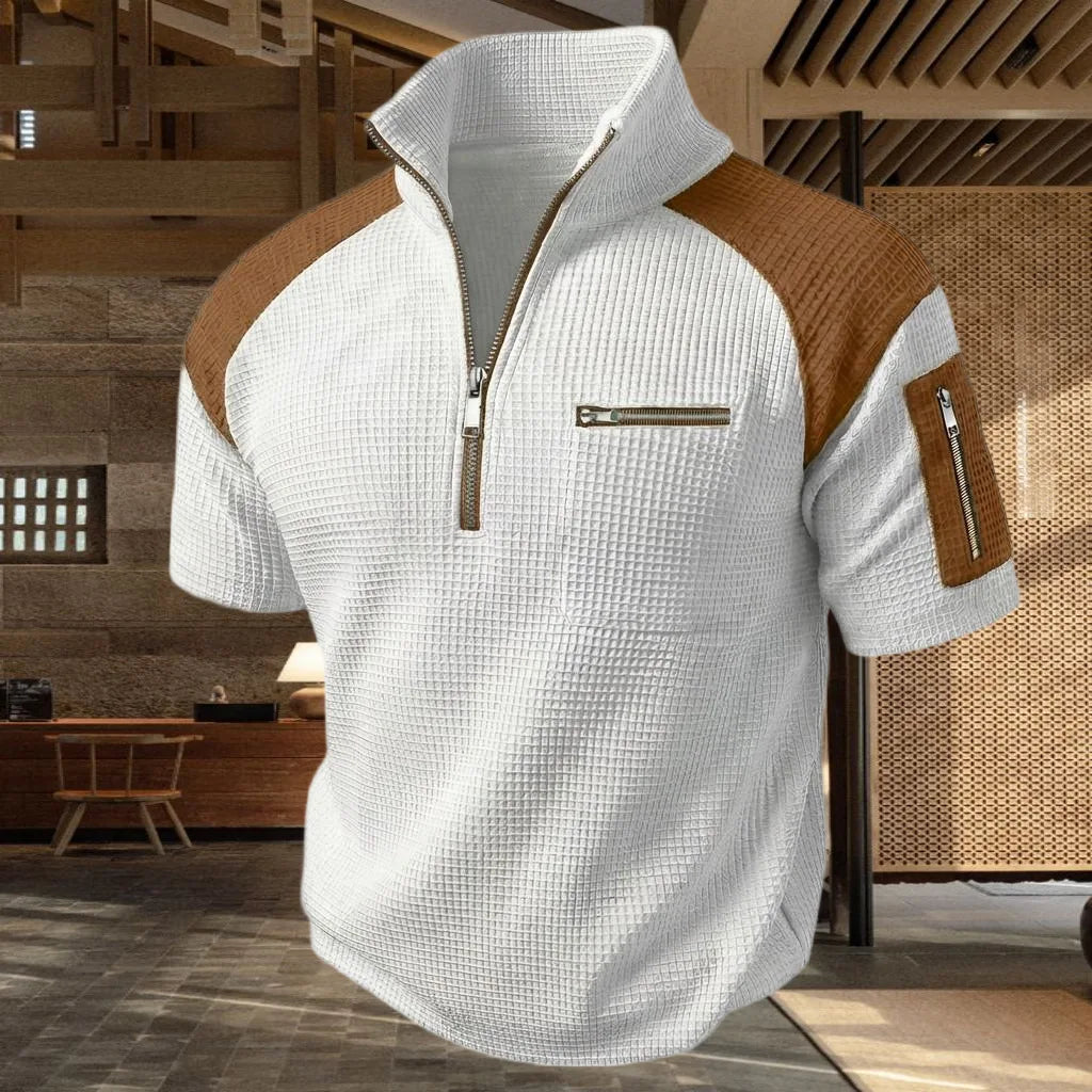 Men's Plaid Zip Polo