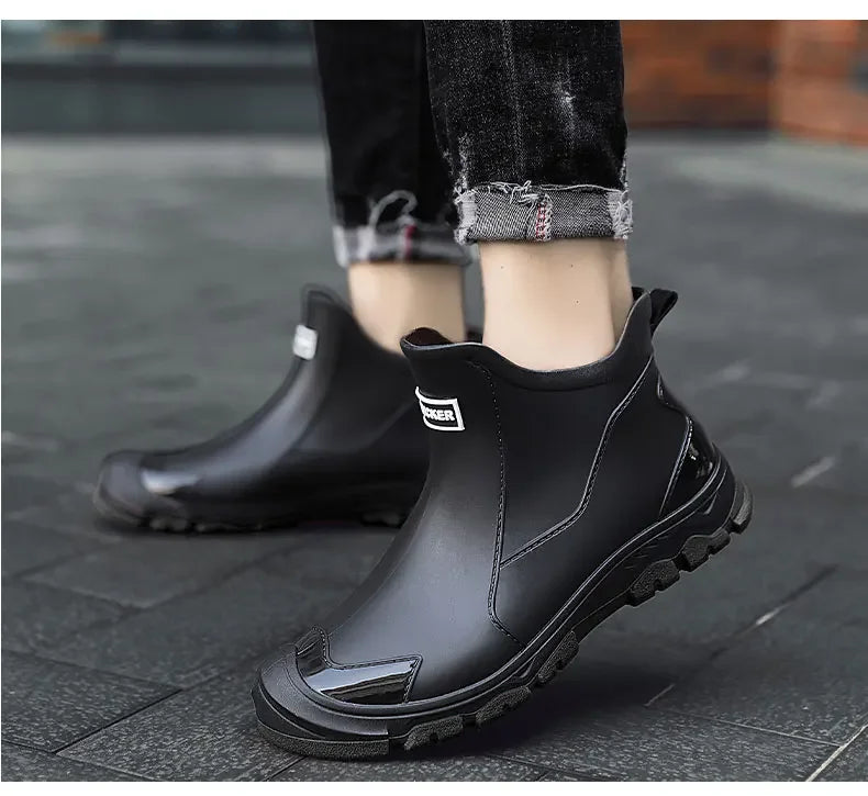 Men's Rain Boots New Outdoor Casual Men's Ankle Hiking Fishing Water Shoes Waterproof Work Boots Anti Slip Men's Shoes