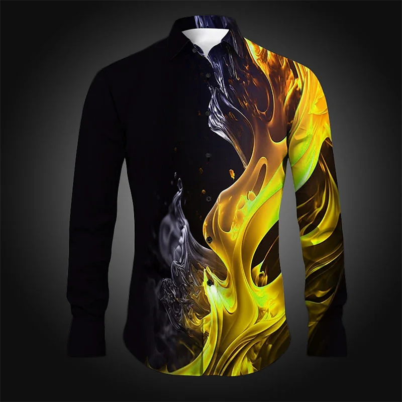 Men's Casual Graffiti 3D Printed Shirt Collar Simple Men's Long Sleeve Fashion Street Shirt Men's Loose Top