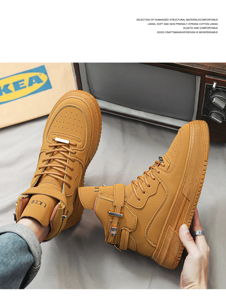 Men's High-top Sneakers Are Fashionable and Versatile.Thick-soled Casual Shoes Are Light, Trendy and Comfortable. White Sneakers
