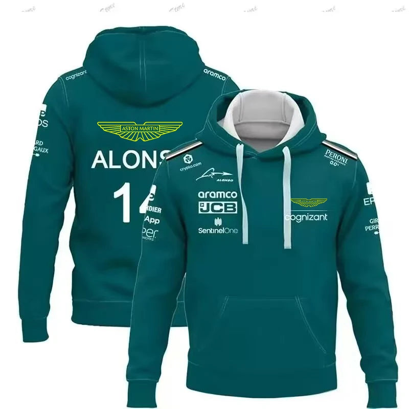 Aston Martin Fernando Alonso No. 14 Zippered Hoodie Men's Women's Fashion Casual Racing Driver Spring Autumn 2026