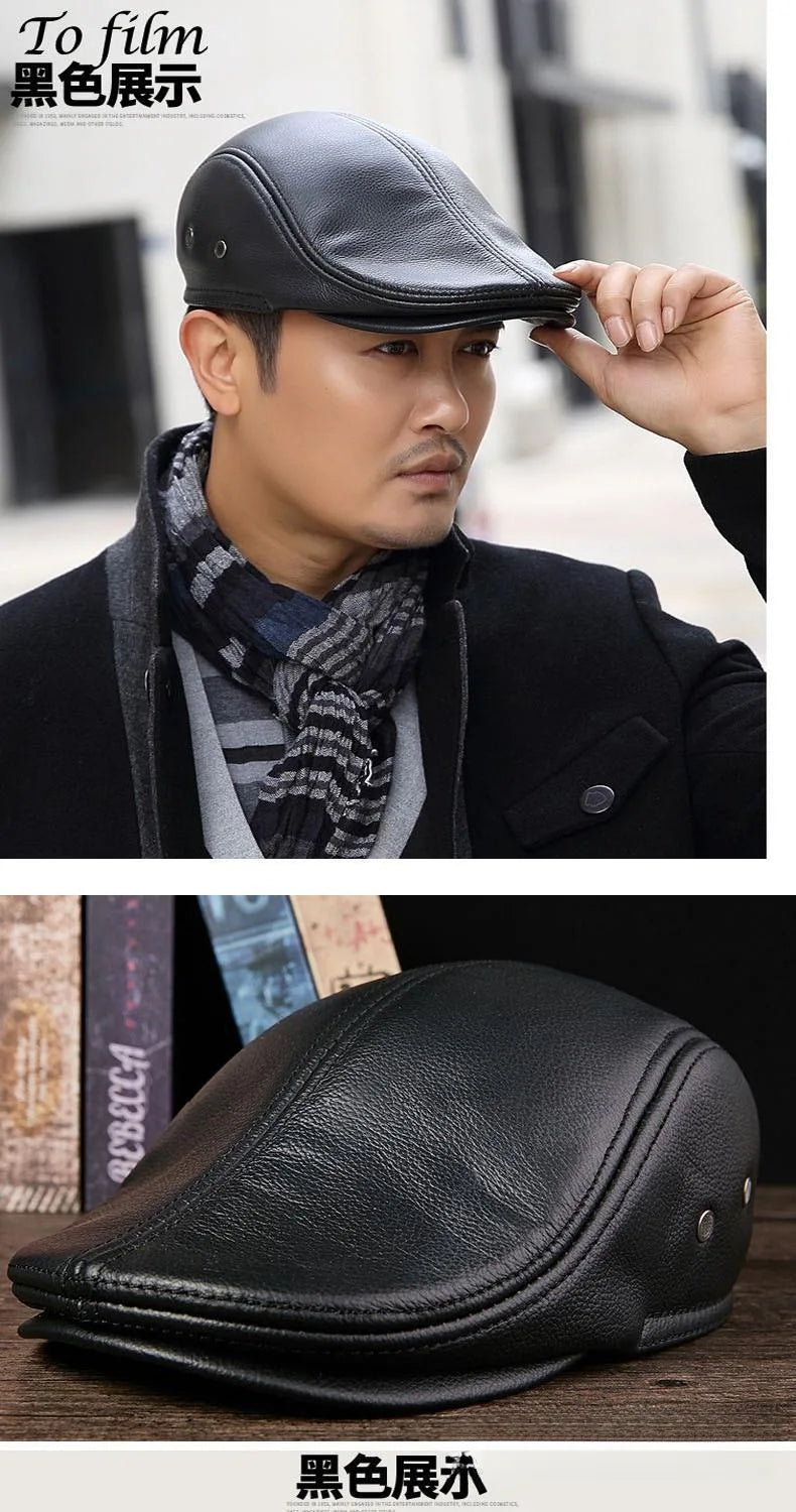 Hat Men's Spring and Autumn Peaked Cap Men's Hat Sheepskin Autumn and Winter Middle-aged Young Leisure Tide Beret Old Man Hat