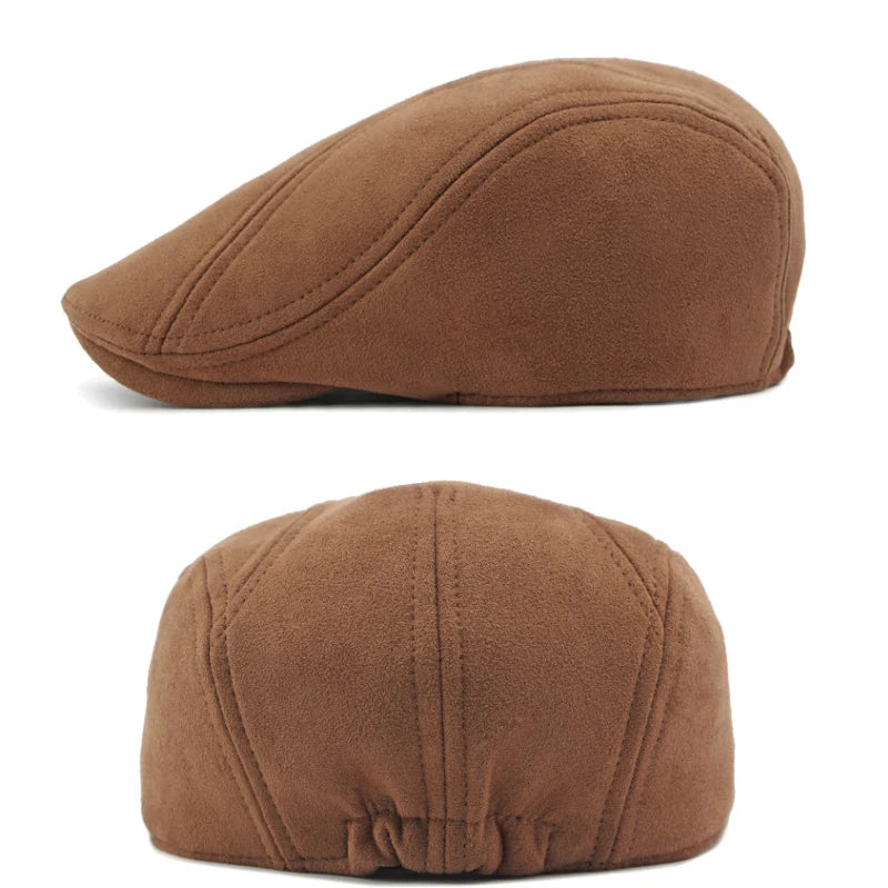 Suede Beret Hats for Men Women Autumn Winter Cap Solid Color Vintage Elegant