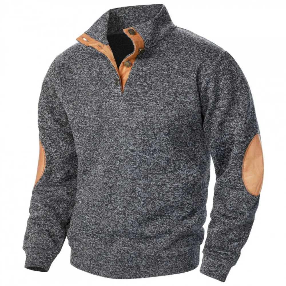Men's Autumn Sweatshirt Patchwork Contrast Color Hoodies Stand Collar Men Botton Down Vintage Pullovers