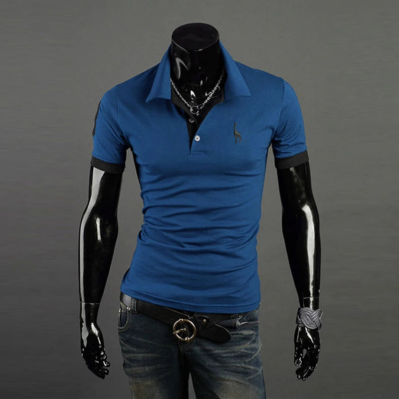 Man Polo Shirt Mens Casual Deer Embroidery Polos shirts Men Short Sleeve t shirt Solid polo men Hommes 2 PCS free shipping MY105