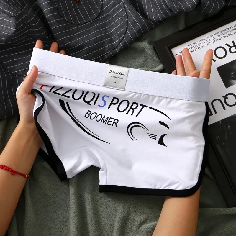 Men's Boxers High Elastic Letter Printed Underwear Sports Breathable Large Size Boxer U Convex Pouch Lingerie Underpants