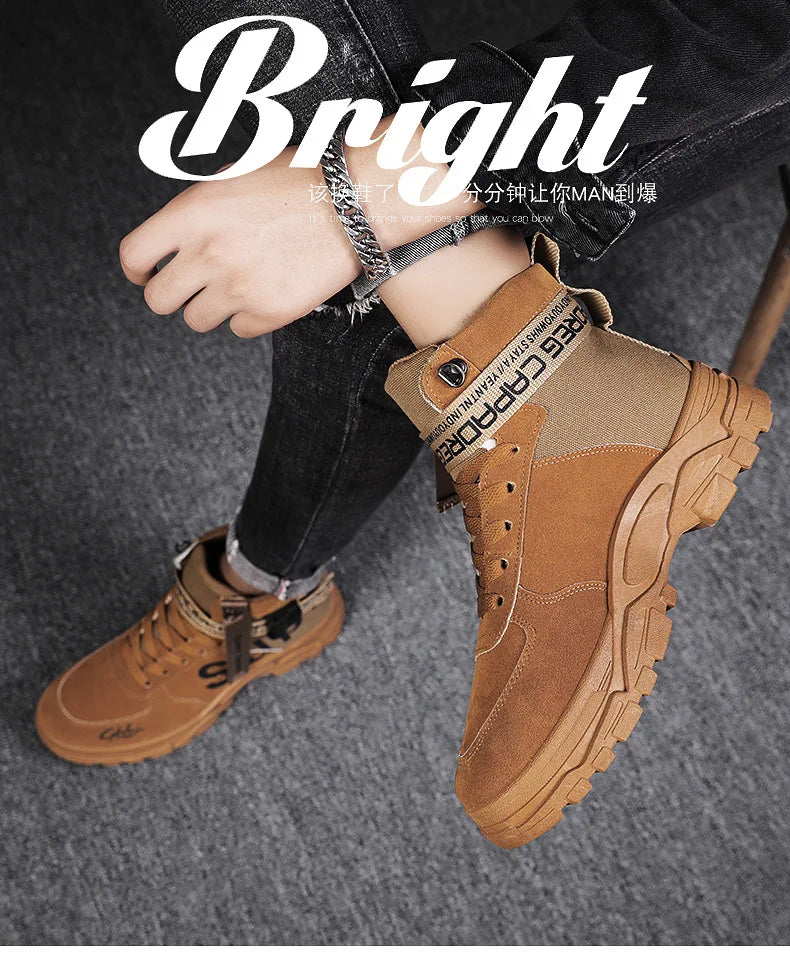 Men Boots 2026 New Versatile in Summer Round Toe High Top Leather Boots Man Sports Boots Men's Shoes