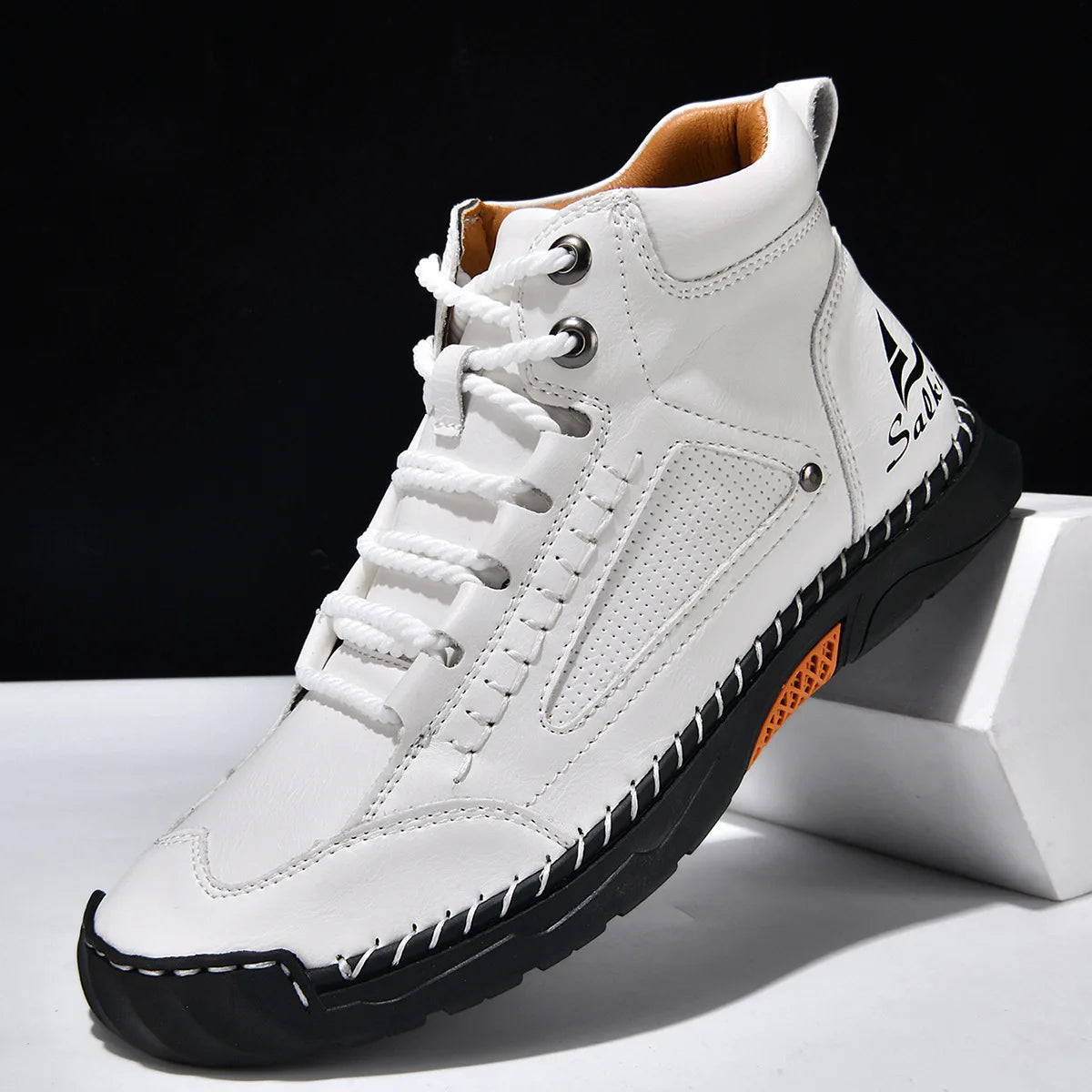 Men's Leather Ankle Boots Outdoor Casual Boots Vintage Soft Sneakers Flat Lace-up Boots Handmade Large Size Mens Shoes Botines
