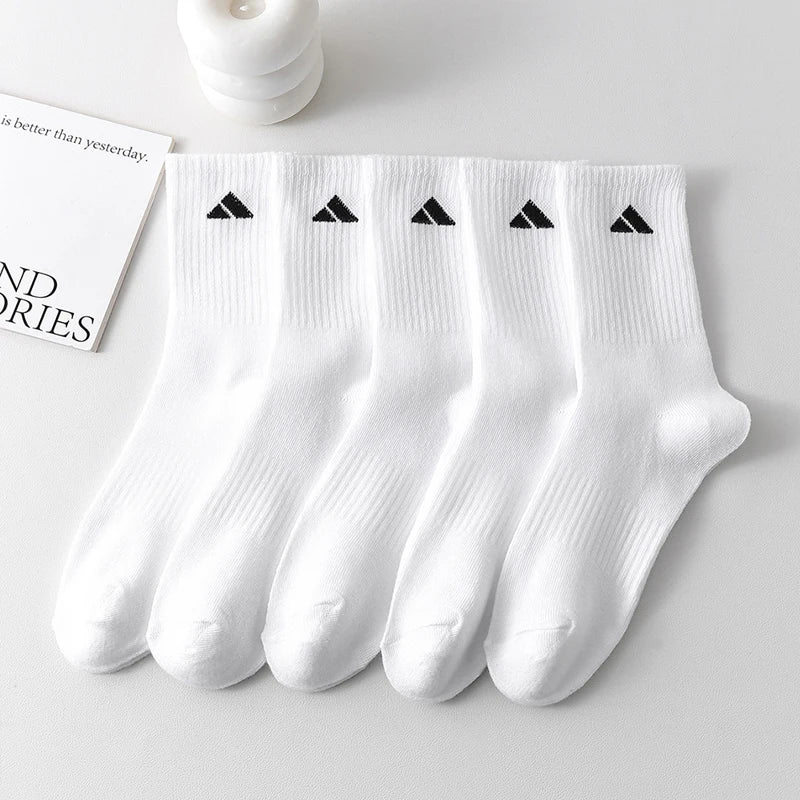 5/10 Pairs of Men's Mid-Calf Socks, Breathable and Sweat-Absorbent, Mixed Colors, Unisex