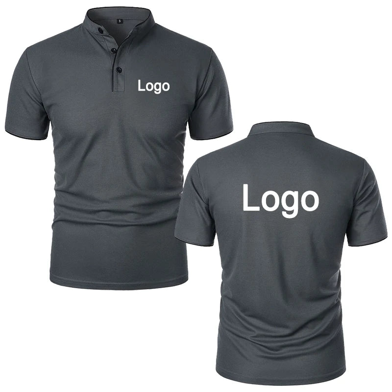 Customized Printed Polo Shirt Men Fashion Personality Collar Short Sleeve T-shirts Trendy Breathable Loose Basic Splice Top
