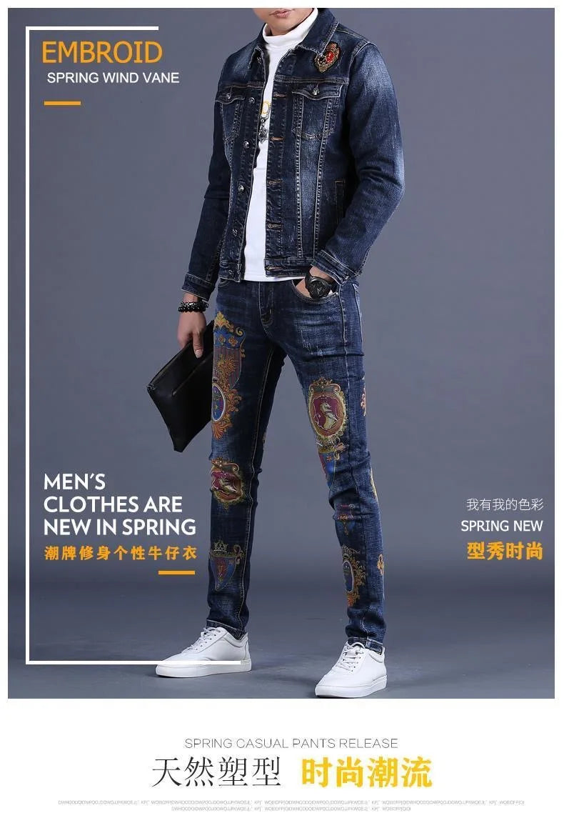 2025 Spring and Autumn New Men's Denim Suit Men's Fashion Brand Slim Fashion Pants Casual Jacket Men's Jacket