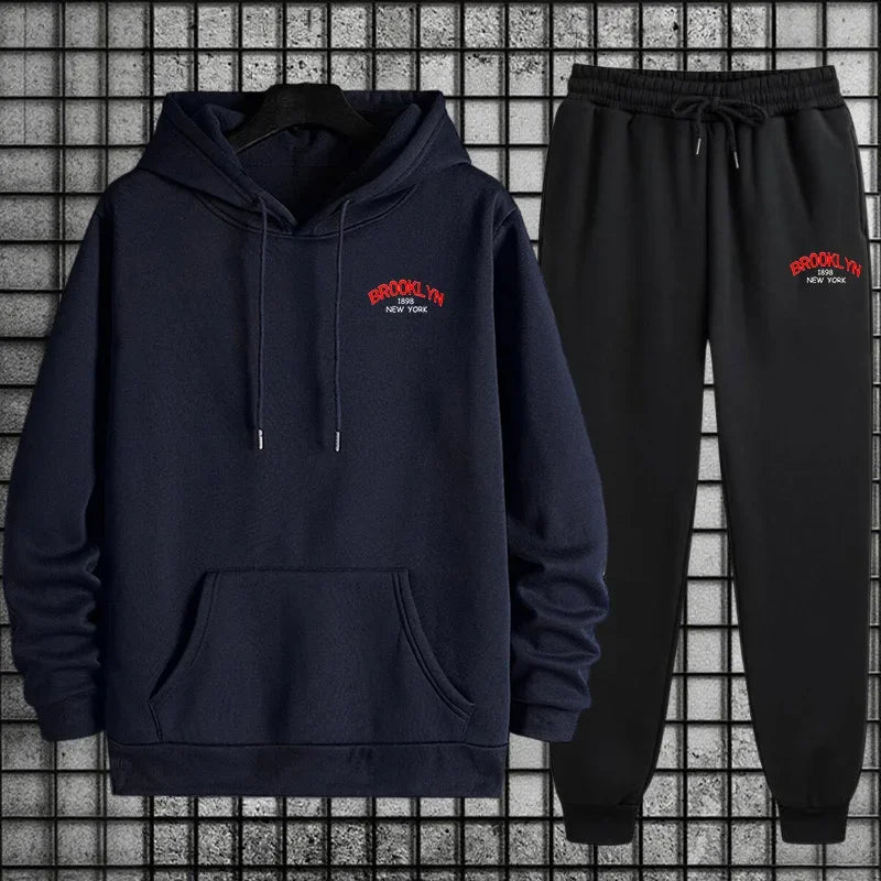 Mens Tracksuit Casual Print Sweatshirt Sportswear Outdoors Sports Jogging Mens Clothing Single Piece Hoodies Pants Autumn Winter