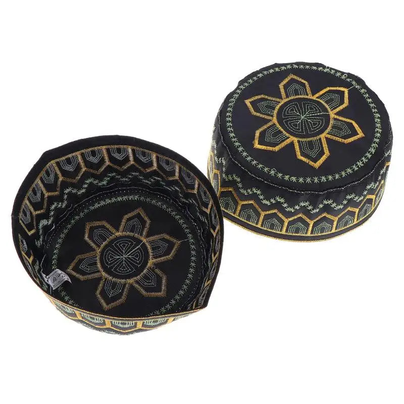 Cotton Polyester Muslim Men Prayer Hat Saudi Embroidery Cap Leisure Breathable Comfortable Fit for Mosque Events