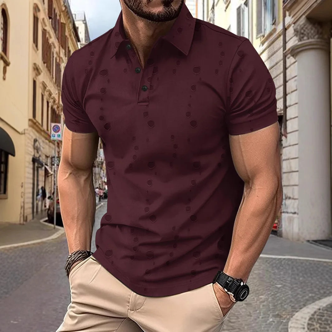 New Summer Men's Hole Polo Shirts Fashion Streetwear Short SLeeve Casual Polos Men Turn Down Collar Pullover Sports Tees Tops