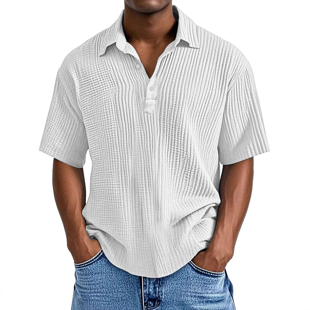 Polo Shirt Men 2025 Casual Button Short-Sleeved Summer Solid Color Casual Versatile Shirt Europe Men's Clothing