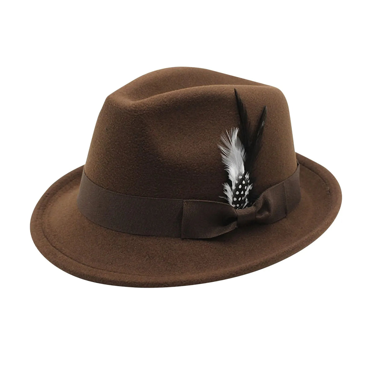 Men Top Hat Winter Autumn Elegant Feather Felts Hat Men Adjustable Jazz Soft Woolen Hat Holiday Party Carnival Dirndl Cap