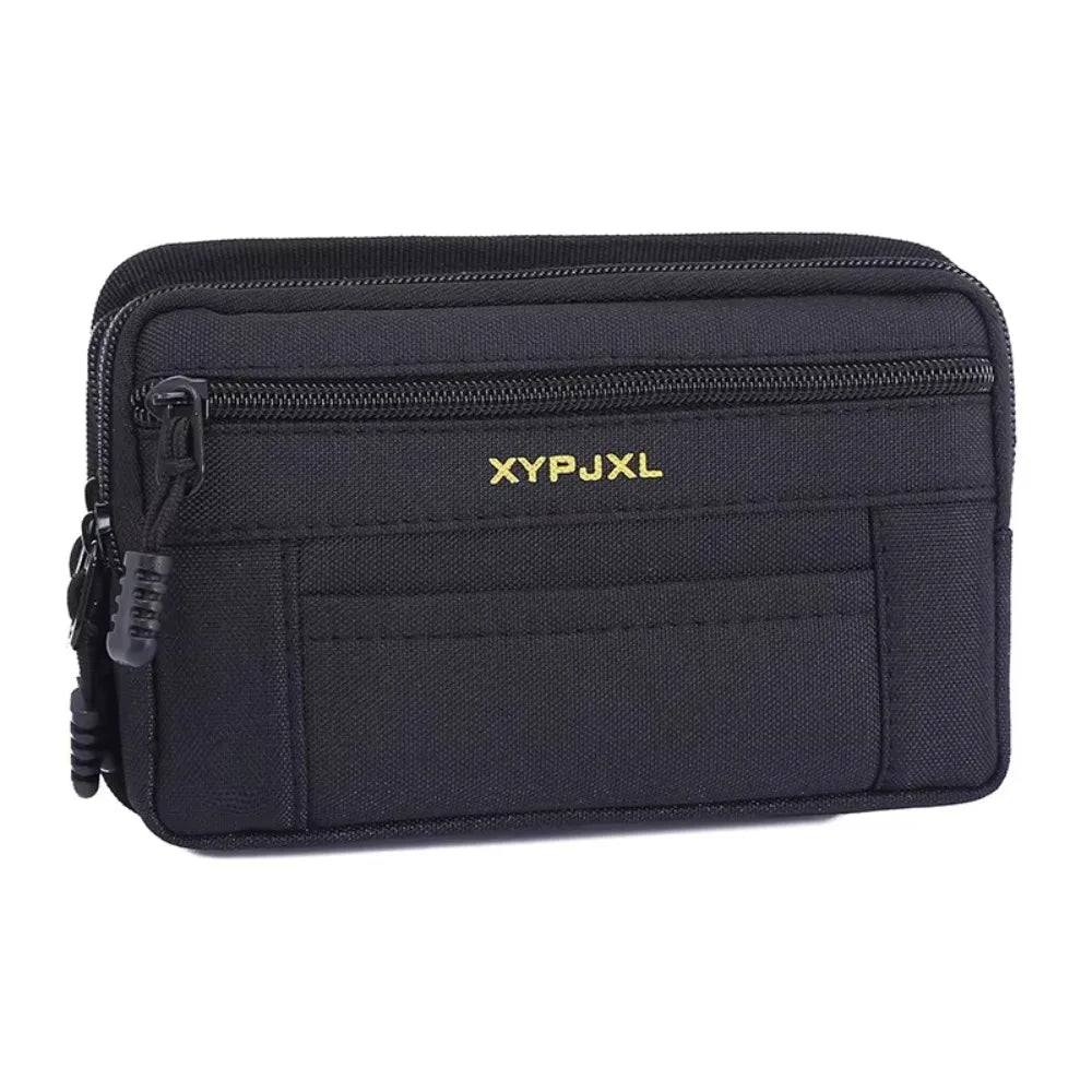 Bum Bag Men Waist Pack Phone Holder Multi-Compartment Mobile Phone Bags Canvas Zipper Close Men Wallet Pouch Hiking Cycling