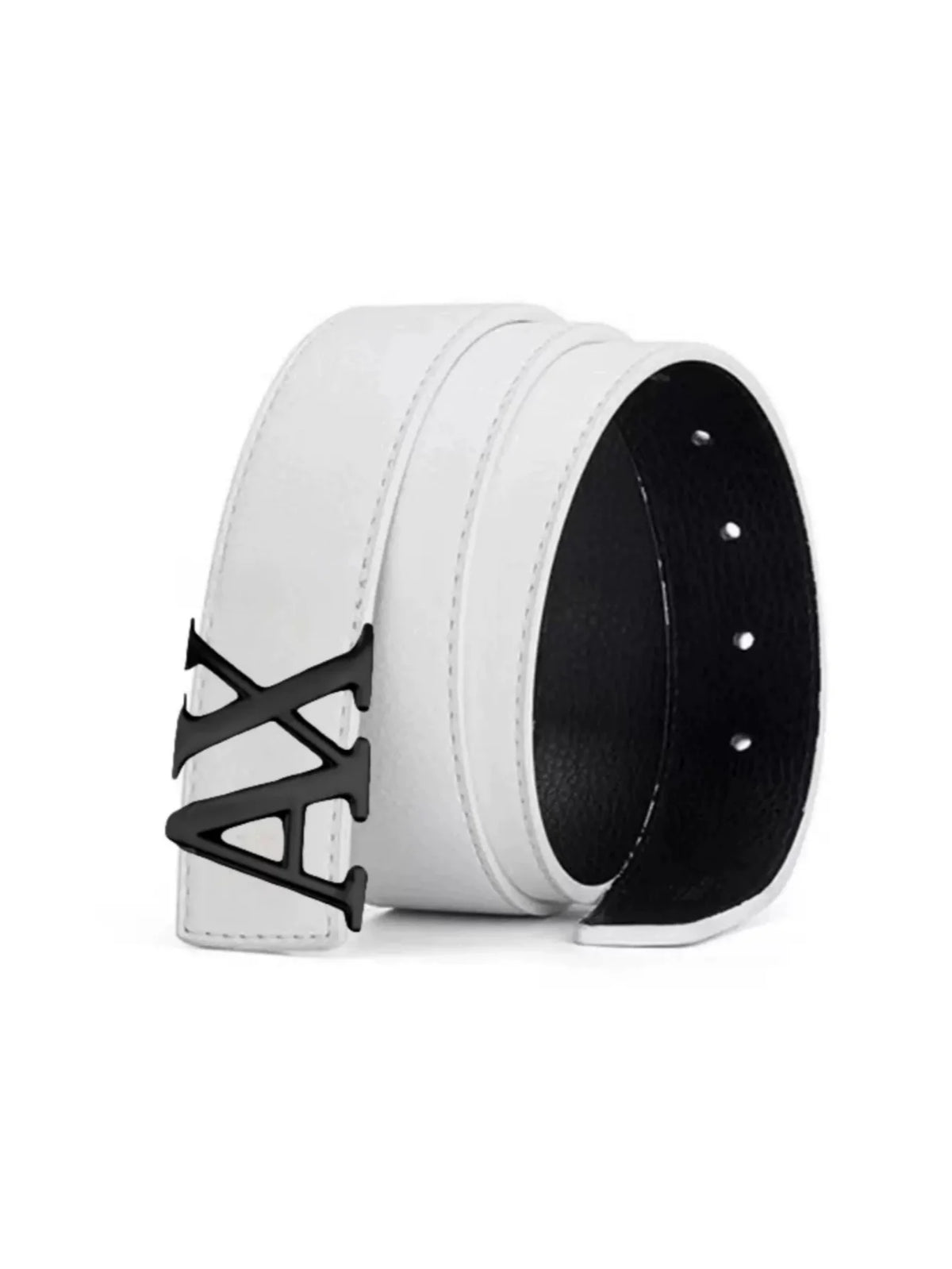 Men's  Belt with Silver A - Shape Automatic Buckle, Slim Business Casual Waist Strap for Dress Pants, Black
