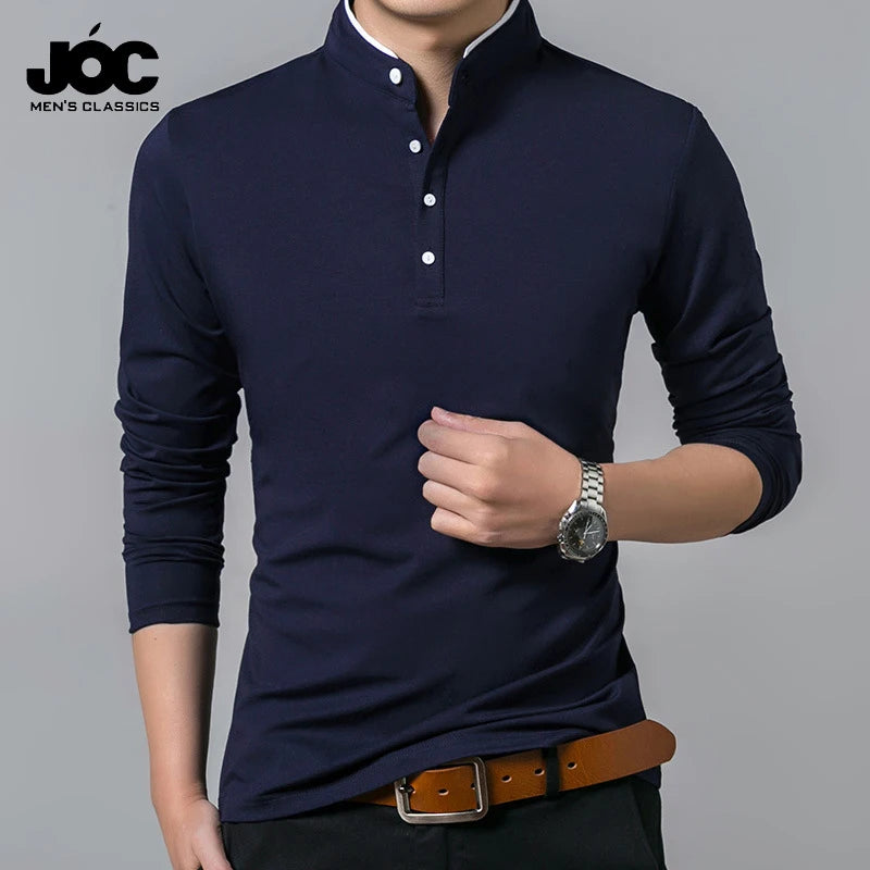 Men's Business Casual Polo Long Sleeve T-shirt Summer Comfortable and Breathable Solid Top