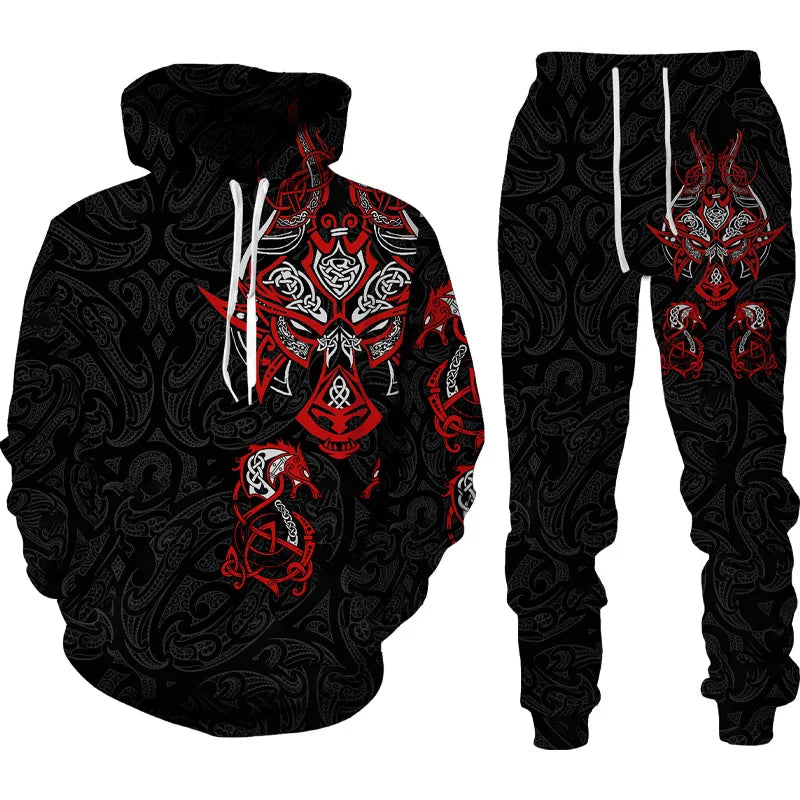 Popular Dragon 3D Printed Men's Sweatshirt Hoodies Set Animal Tracksuit Pullover Jacket Pants Sportswear Autumn jogging Set﻿﻿