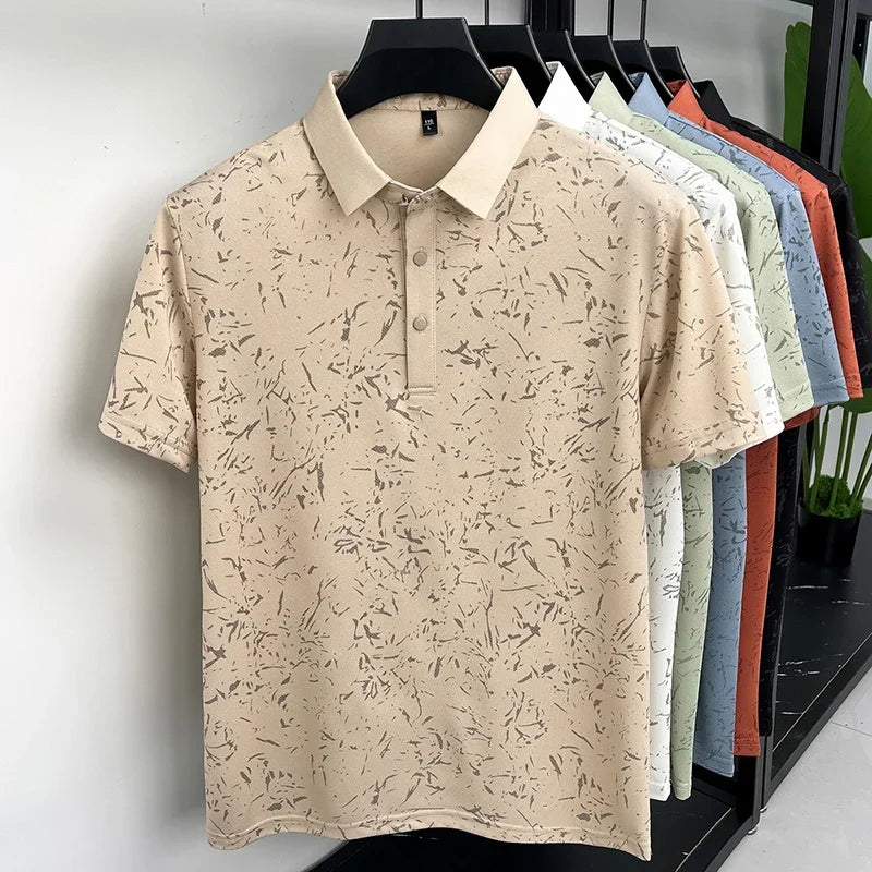 Mens Abstract Print Polo Shirts Short Sleeve Casual Business Golf Shirt Breathable Quick Dry Lightweight Summer Tops for Men