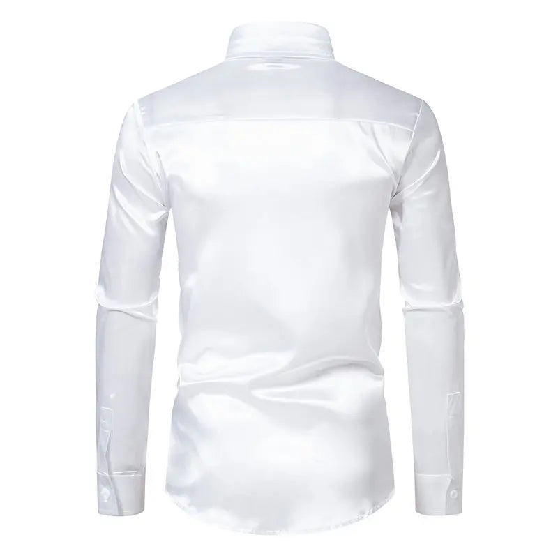Bright face shirt, men's long sleeved autumn and winter men's clothing, satin nightclub style, solid color trend, men's trend