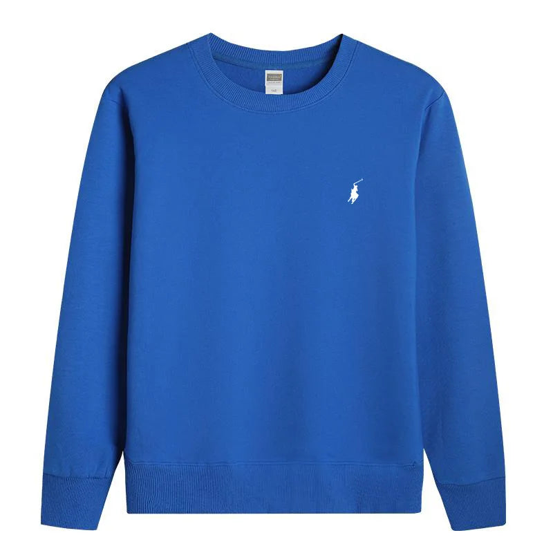 RL embroidered sportswear cotton men's spring and autumn thin style long sleeved men's round neck pullover top men's clothing