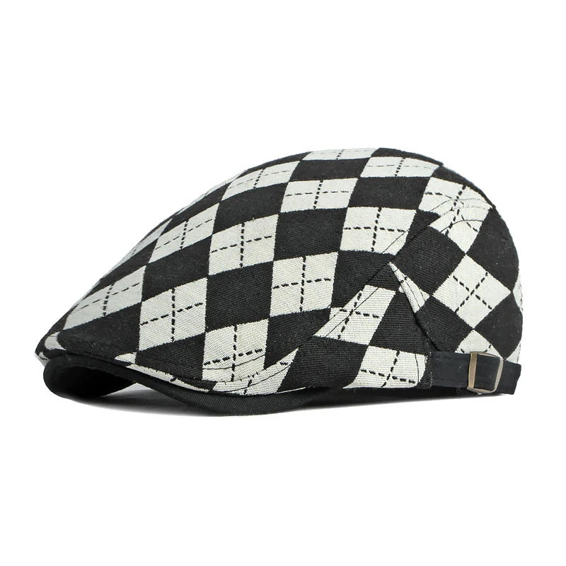 Spring Fall Men's Beret Hat Retro Plaid Herringbone Cap Forward Flat Peaked Cap Women Dailywear Sunshade Cabbie Driving Hat