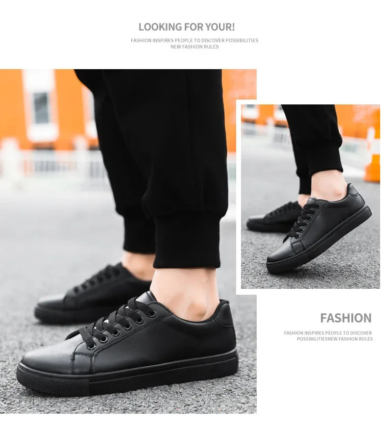 Sneakers Men Shoes 2026Leather Mens Casual Shoes Flat Male Footwear Fashion Black White Shoes Tenis Masculino Skateboard