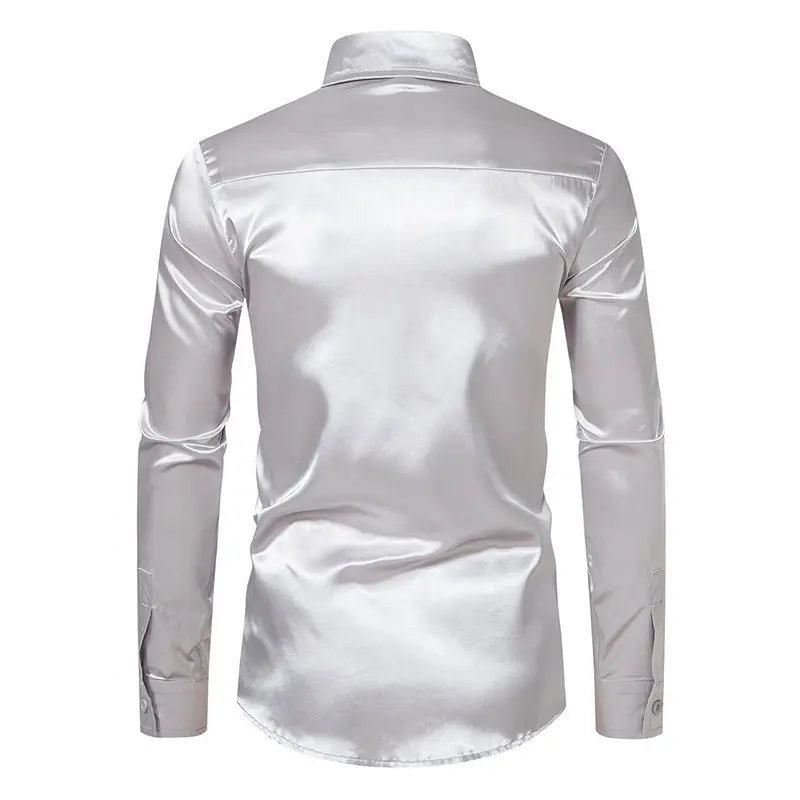 Bright face shirt, men's long sleeved autumn and winter men's clothing, satin nightclub style, solid color trend, men's trend
