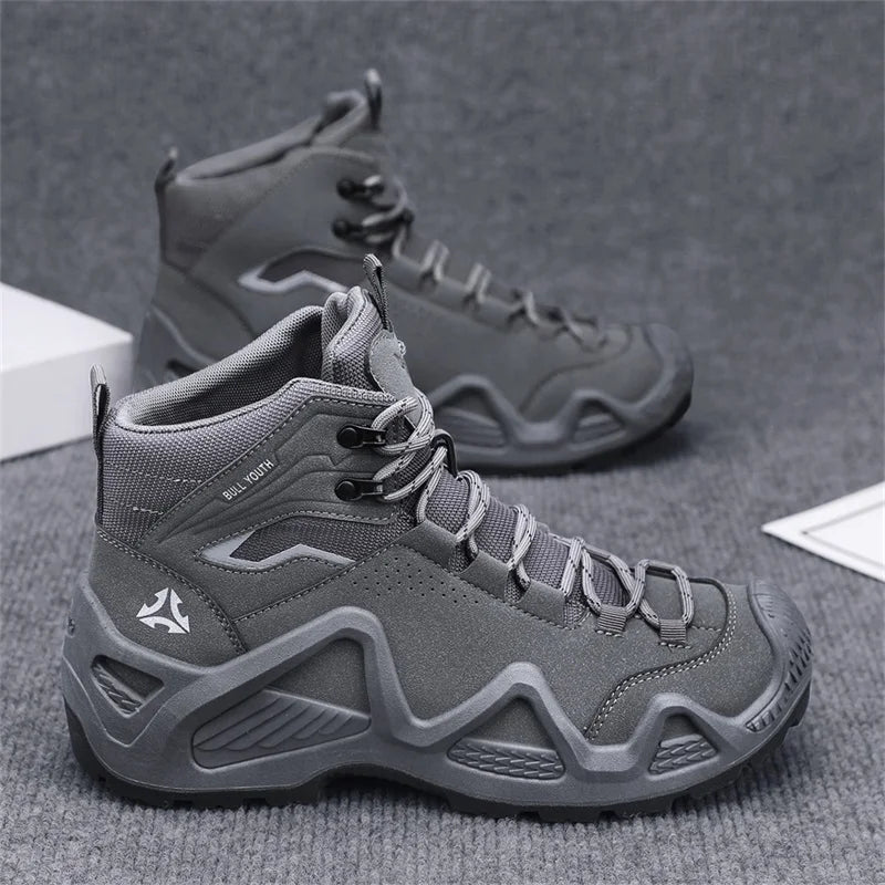 Hiking Boots Men Fashionable Outdoor Anti-slip Work Boots Lace Wear-resistant Sole All-terrain Walk Camping Travel Snow Boots