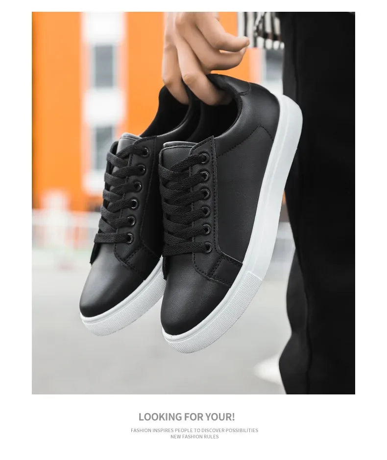 Sneakers Men Shoes 2026Leather Mens Casual Shoes Flat Male Footwear Fashion Black White Shoes Tenis Masculino Skateboard