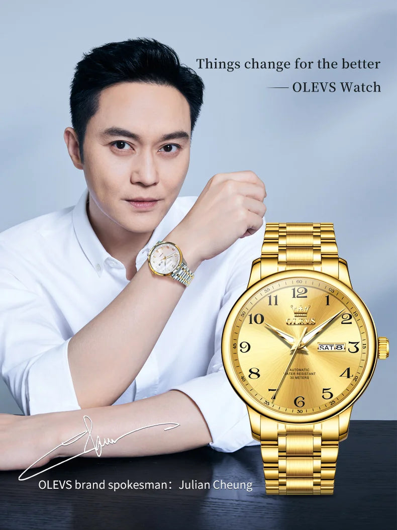 OLEVS 7072 Men Watches Original Business Automatic Mechanical Watches For Man Stainless Steel Waterproof Luminous Day Date Wrist