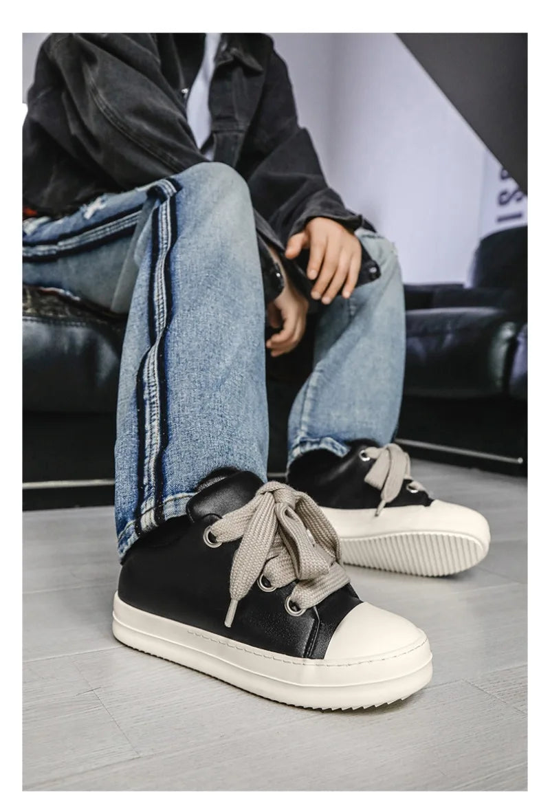 2025Men's Sneakers High Quality Leather Casual Shoes Fashion Couple Street Skate Shoes for Men Lace Up Walk Flats Zapatos Hombre