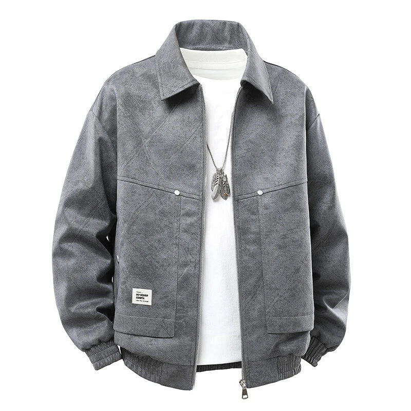 Plus Size 9XL Men Suede Jacket Zipper Oversize Coat Male Motorcycle Big Large 8XL Grey Loose Trend Korean Casual Fashion