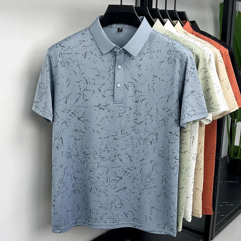 Mens Abstract Print Polo Shirts Short Sleeve Casual Business Golf Shirt Breathable Quick Dry Lightweight Summer Tops for Men